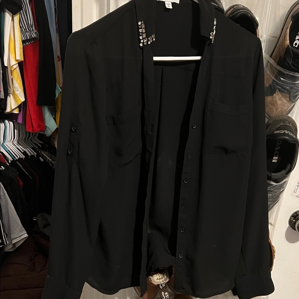 Express Black Shirt with Studded Collar